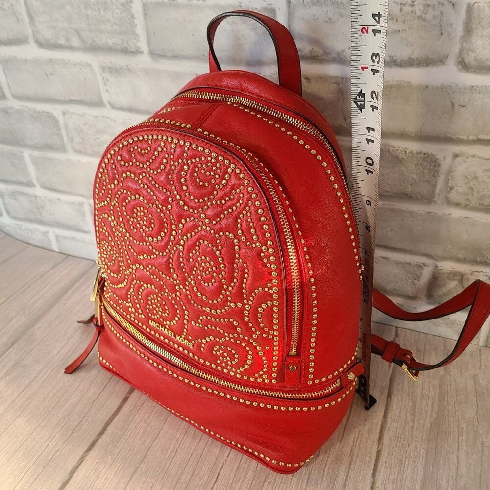 MICHAEL KORS Red Studded Leather Mini Backpack - Picture 2 of 12